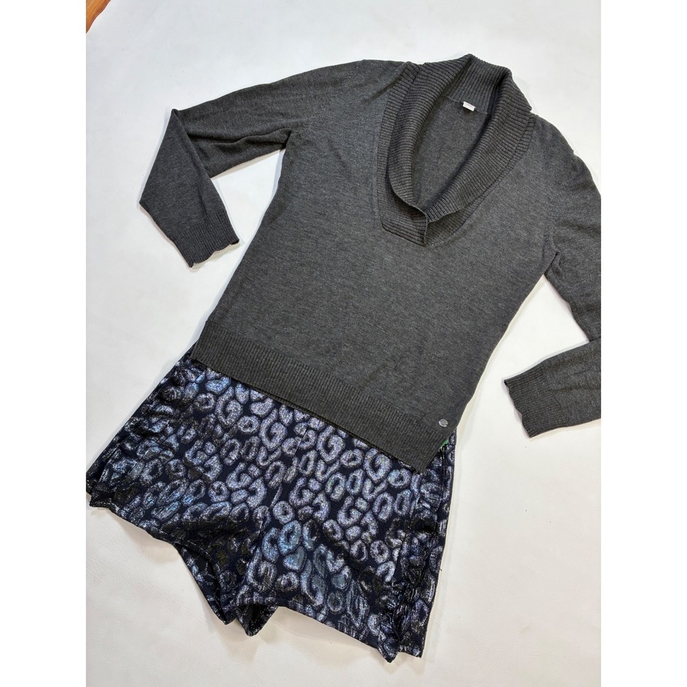 Mango Casual Shorts Metallic Leopard Print‎ Black Silver Party Festival